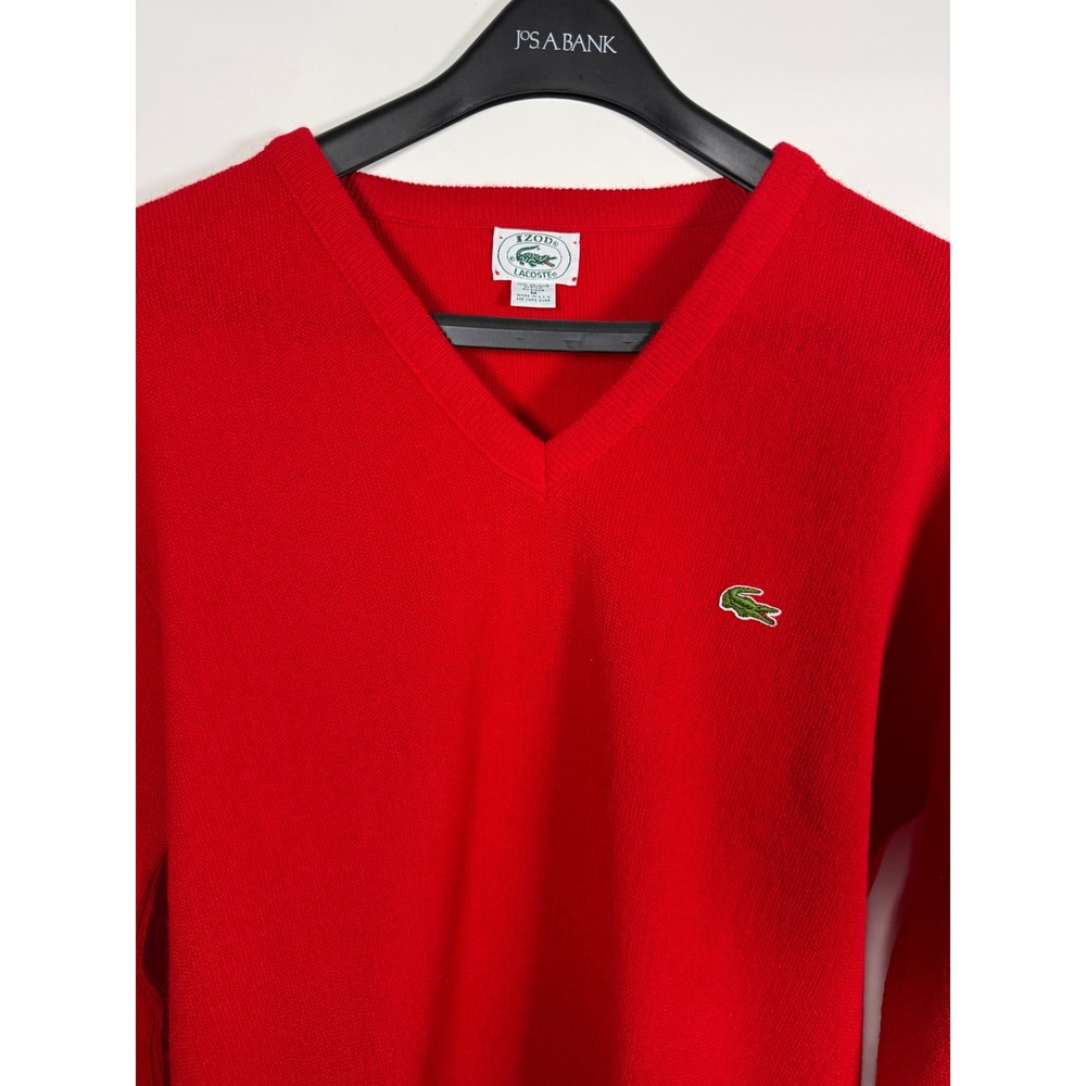 Vintage Izod Lacoste Red V-Neck Sweater Mens Medium Orlon Acrylic Made in USA